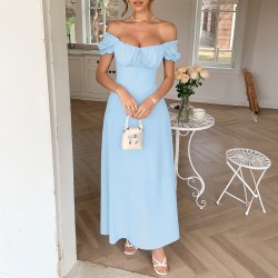 Diyun's elegant European and American short-sleeved one-shoulder long dress for women's clothing Spring/Summer 2025 Amazon Independent Store