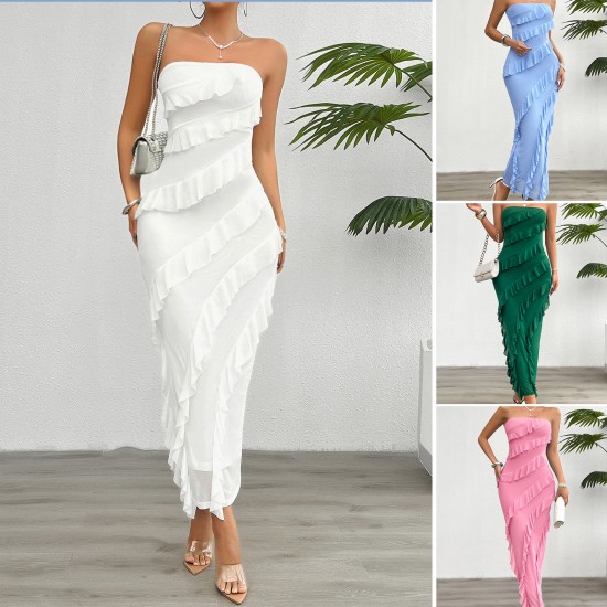 Diyun European and American women's clothing cross-border trade Amazon 2025 Spring/Summer Sexy body-hugging solid color strapless dress