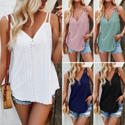 Diyun Cross-border Women's Clothing Amazon Spring/Summer 2024 Foreign Trade Casual Solid Color V-neck cut-out halter top