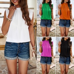 Diyun European and American women's clothing Cross-border Amazon 2024 Spring/Summer Export Style Casual Solid color small flying sleeve Shirt top