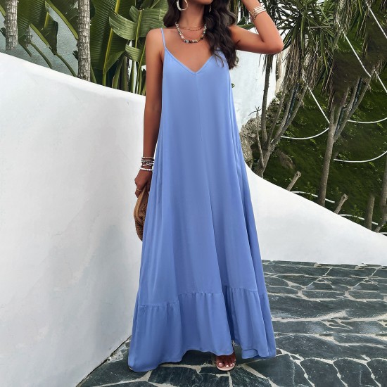 Diyun European and American women's clothing Amazon Foreign Trade 2024 Spring/Summer Elegant solid color halter dress