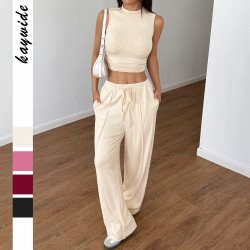 Diyun's European and American casual and simple style sleeveless vest straight-leg pants set for women's clothing Spring/Summer 2025 Amazon Independent Store