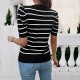 Diyun's European and American cross-border Amazon 2025 Spring/Summer Women's short-sleeved top with bubble sleeves, round neck and contrasting color sweater Diyun's European and American cross-border Amazon 2025 Spring/Summer Women's short-sleeved top with bubble sleeves, round neck and contrasting color sweater