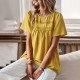 Self-developed and designed Amazon round-neck patchwork top for Spring/Summer 2023 loose women's shirt in solid color Self-developed and designed Amazon round-neck patchwork top for Spring/Summer 2023 loose women's shirt in solid color