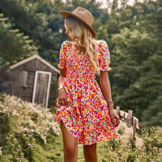Diyun European and American Foreign Trade Amazon French Romantic Dress 2023 Spring/Summer Floral Long and Short sleeves Cake Diyun European and American Foreign Trade Amazon French Romantic Dress 2023 Spring/Summer Floral Long and Short sleeves Cake