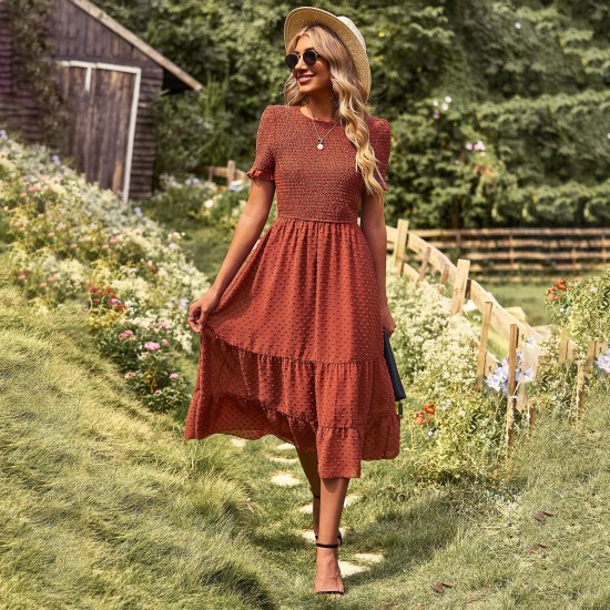 Diyun has developed and designed cross-border fashionable women's clothing for Europe and America. The Amazon big swing dress is elegant, flowing and slimming Diyun has developed and designed cross-border fashionable women's clothing for Europe and America. The Amazon big swing dress is elegant, flowing and slimming