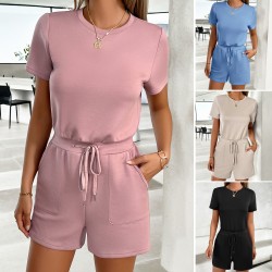 Diyun's European and American cross-border trade women's clothing Amazon 2024 Spring/Summer top, casual and elegant solid color short jumpsuit