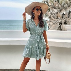 Diyun Cross-border Dress Amazon Spring/Summer 2024 export European and American elegant geometric print short-sleeved dress