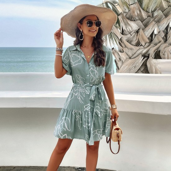 Diyun Cross-border Dress Amazon Spring/Summer 2024 export European and American elegant geometric print short-sleeved dress Diyun Cross-border Dress Amazon Spring/Summer 2024 export European and American elegant geometric print short-sleeved dress