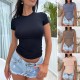 Diyun Cross-border European and American women's top, Amazon Spring/Summer 2025 Y2K style solid color slimming short-sleeved T-shirt for women Diyun Cross-border European and American women's top, Amazon Spring/Summer 2025 Y2K style solid color slimming short-sleeved T-shirt for women