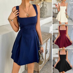 Diyun Cross-border 2025 Spring/Summer New solid-color dress, European and American elegant style solid-color export halter short skirt women's clothing