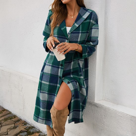 Diyun Cross-border Trade Amazon Europe and America 2024 Autumn/Winter Women's Casual Loose, color-blocking button-down hooded jacket Diyun Cross-border Trade Amazon Europe and America 2024 Autumn/Winter Women's Casual Loose, color-blocking button-down hooded jacket