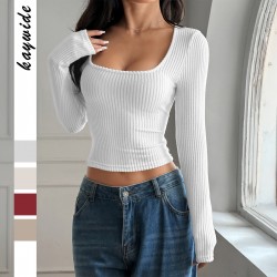 Diyun Cross-border European and American Y2K sexy style solid color long-sleeved vest T-shirt women's clothing 2025 Spring/Summer Amazon Independent Store
