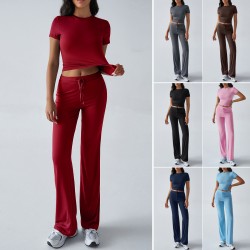 Diyun Cross-border Foreign Trade European and American Women's Clothing 2025 Spring/Summer Elegant Solid Color round neck Urban Casual Fashion Set for women