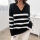 Diyun Amazon Cross-border 2024 Autumn/Winter Women's casual loose striped contrasting color lapel sweater top for women