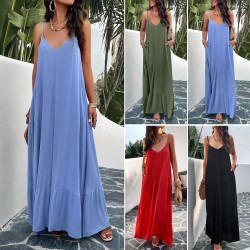 Diyun European and American women's clothing Amazon Foreign Trade 2024 Spring/Summer Elegant solid color halter dress