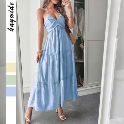 Diyun Cross-border Casual Vacation Style halter seaside Atmosphere Long Dress Women's clothing 2025 Spring/Summer Amazon