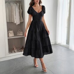 Diyun Cross-border European and American casual vacation style puffed-sleeve long dress women's clothing 2025 Summer Independent store on Amazon