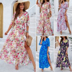 Diyun Cross-border elegant and stylish printed waist-cinching dress for women's clothing, Spring/Summer 2025 Amazon long dress for export