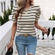 Diyun's European and American cross-border Amazon 2025 Spring/Summer Women's short-sleeved top with bubble sleeves, round neck and contrasting color sweater Diyun's European and American cross-border Amazon 2025 Spring/Summer Women's short-sleeved top with bubble sleeves, round neck and contrasting color sweater