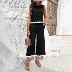 Diyun Cross-border European and American women's Clothing Amazon Spring/Summer 2024 Export Casual and Elegant vest, top and long Pants Set