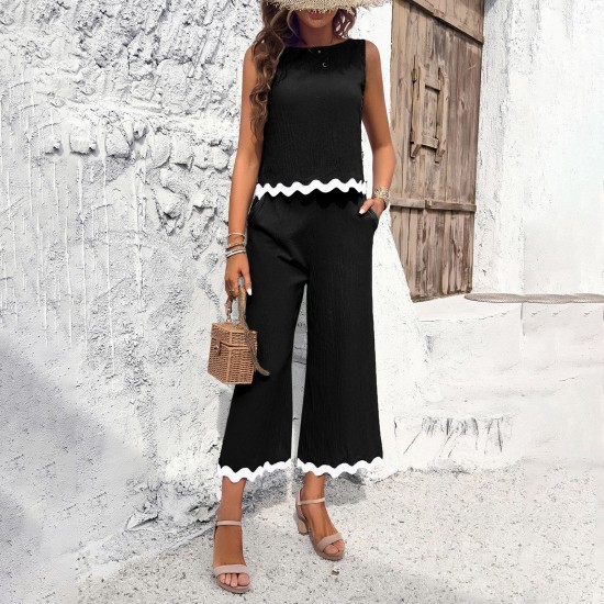 Diyun Cross-border European and American women's Clothing Amazon Spring/Summer 2024 Export Casual and Elegant vest, top and long Pants Set Diyun Cross-border European and American women's Clothing Amazon Spring/Summer 2024 Export Casual and Elegant vest, top and long Pants Set