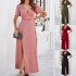 Diyun European and American women's clothing cross-border trade Spring/Summer 2024 Elegant and fitted solid color V-neck slit dress