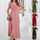 Diyun European and American women's clothing cross-border trade Spring/Summer 2024 Elegant and fitted solid color V-neck slit dress Diyun European and American women's clothing cross-border trade Spring/Summer 2024 Elegant and fitted solid color V-neck slit dress