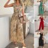 Diyun Cross-border European and American 2025 Spring/Summer Casual Vacation Style Cotton Printed High-waisted pocket one-piece Long Pants women's clothing