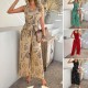 Diyun Cross-border European and American 2025 Spring/Summer Casual Vacation Style Cotton Printed High-waisted pocket one-piece Long Pants women's clothing Diyun Cross-border European and American 2025 Spring/Summer Casual Vacation Style Cotton Printed High-waisted pocket one-piece Long Pants women's clothing
