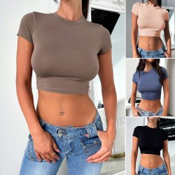 Diyun Cross-border Trade Y2K style women's clothing Amazon Spring/Summer 2024 Solid color Slimming Crop top