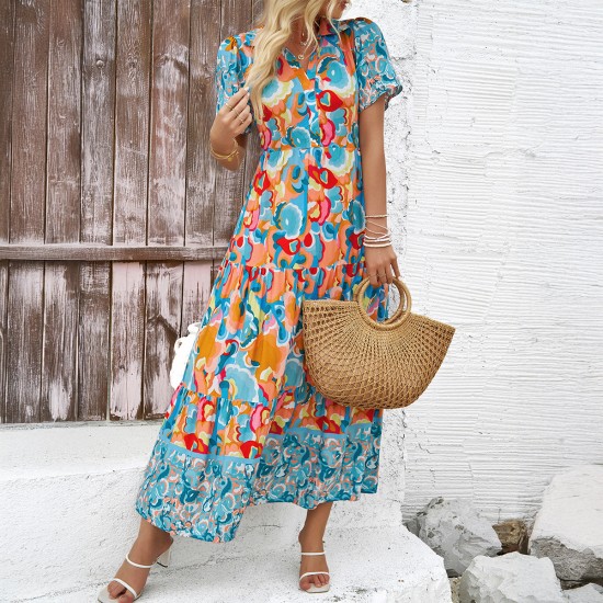 Diyun Cross-border European and American vacation Casual style printed dress Women's clothing Spring/Summer 2025 Amazon Independent Foreign Trade Station