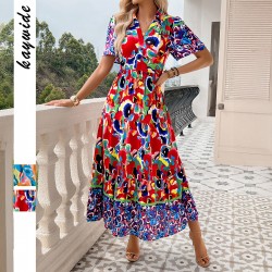 Diyun Cross-border European and American vacation Casual style printed dress Women's clothing Spring/Summer 2025 Amazon Independent Foreign Trade Station