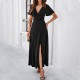 Diyun European and American women's clothing cross-border trade Spring/Summer 2024 Elegant and fitted solid color V-neck slit dress Diyun European and American women's clothing cross-border trade Spring/Summer 2024 Elegant and fitted solid color V-neck slit dress