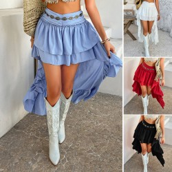 Diyun European and American Cross-border 2025 Spring/Summer Casual Bohemian Vacation Solid Color pleated patchwork Half-length Skirt Women's clothing