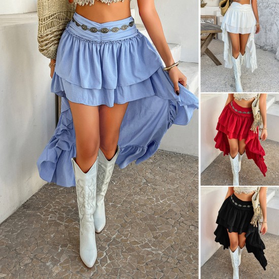 Diyun European and American Cross-border 2025 Spring/Summer Casual Bohemian Vacation Solid Color pleated patchwork Half-length Skirt Women's clothing Diyun European and American Cross-border 2025 Spring/Summer Casual Bohemian Vacation Solid Color pleated patchwork Half-length Skirt Women's clothing