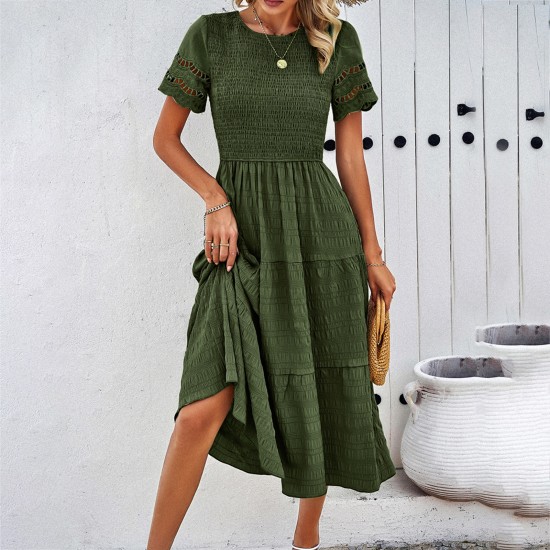 Diyun Cross-border Women's Clothing Amazon Spring/Summer 2025 Export Solid color, elegant style, hollowed-out dress Women's Independent Station Diyun Cross-border Women's Clothing Amazon Spring/Summer 2025 Export Solid color, elegant style, hollowed-out dress Women's Independent Station