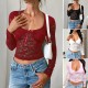 Diyun Foreign Trade 2025 Spring/Summer New European and American y2k sexy style slimming, cut-out long-sleeved lace-up top Diyun Foreign Trade 2025 Spring/Summer New European and American y2k sexy style slimming, cut-out long-sleeved lace-up top