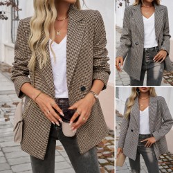 Diyun Cross-border 2024 Autumn/Winter Amazon European and American women's outerwear, elegant commuting color contrasting lapel button-up small suit