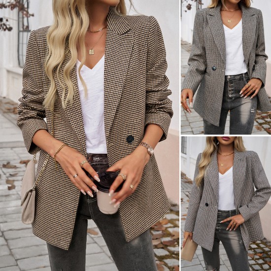 Diyun Cross-border 2024 Autumn/Winter Amazon European and American women's outerwear, elegant commuting color contrasting lapel button-up small suit Diyun Cross-border 2024 Autumn/Winter Amazon European and American women's outerwear, elegant commuting color contrasting lapel button-up small suit