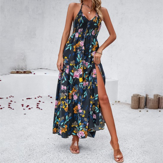 Diyun Cross-border Dress Amazon Spring/Summer 2024 Foreign Trade Casual Vacation Printed halter Floral dress Diyun Cross-border Dress Amazon Spring/Summer 2024 Foreign Trade Casual Vacation Printed halter Floral dress