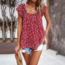 Diyun Cross-border Women's Clothing Amazon Spring/Summer 2024 Export Style Floral square Neck Top