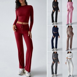 Diyun Cross-border Foreign Trade 2024 Autumn/Winter Y2K Casual Sporty Style Slimming Long-sleeved top Lace-up long Pants Set for women
