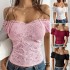 Diyun Cross-border Amazon Spring/Summer 2025 European and American sexy hollowed-out crop top, slimming one-shoulder lace women's clothing