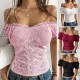 Diyun Cross-border Amazon Spring/Summer 2025 European and American sexy hollowed-out crop top, slimming one-shoulder lace women's clothing Diyun Cross-border Amazon Spring/Summer 2025 European and American sexy hollowed-out crop top, slimming one-shoulder lace women's clothing