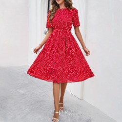 Diyun Cross-border Trade European and American women's clothing Amazon Spring/Summer 2025 Casual polka dot Tie Long Dress