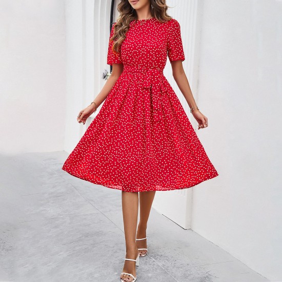 Diyun Cross-border Trade European and American women's clothing Amazon Spring/Summer 2025 Casual polka dot Tie Long Dress Diyun Cross-border Trade European and American women's clothing Amazon Spring/Summer 2025 Casual polka dot Tie Long Dress