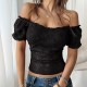 Diyun Cross-border Amazon Spring/Summer 2025 European and American sexy hollowed-out crop top, slimming one-shoulder lace women's clothing Diyun Cross-border Amazon Spring/Summer 2025 European and American sexy hollowed-out crop top, slimming one-shoulder lace women's clothing