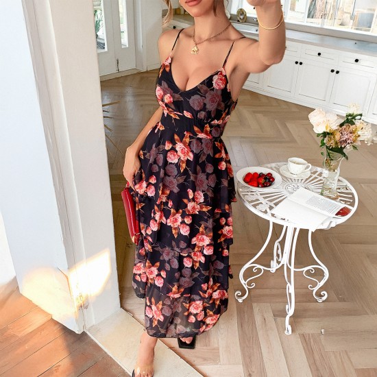 Diyun European and American casual vacation style halter print cake dress Long dress Women's clothing Spring/Summer 2025 Amazon Diyun European and American casual vacation style halter print cake dress Long dress Women's clothing Spring/Summer 2025 Amazon