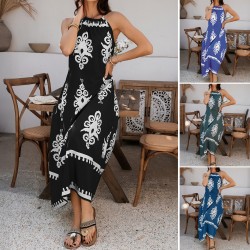 Di Yun's Spring/Summer 2025 Amazon Cross-border Casual Pomixia vacation style contrasting color halter sleeveless dress for women